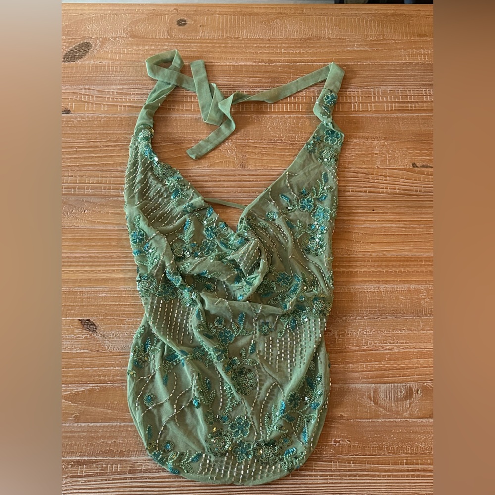 Green beaded sheer top